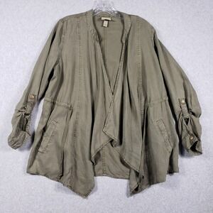 Knox Rose Womens Small Olive Green Utility Jacket Draped Open Front Lyocell New